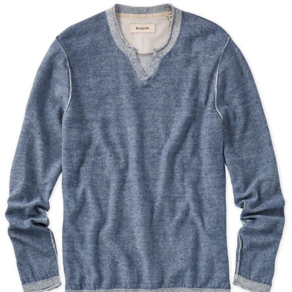 Borgo28 Indigo Cotton-Linen Notch Neck Sweater - Picture 1 of 2